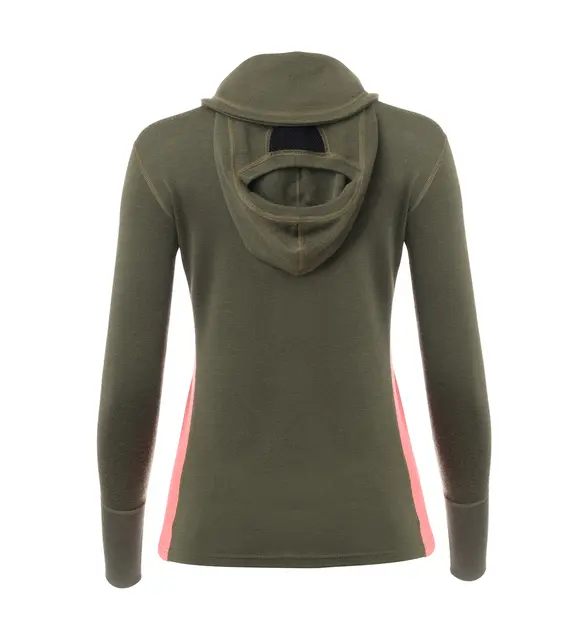 WarmWool hoodsweater w/zip W's Olive Night / Spiced Coral XS 